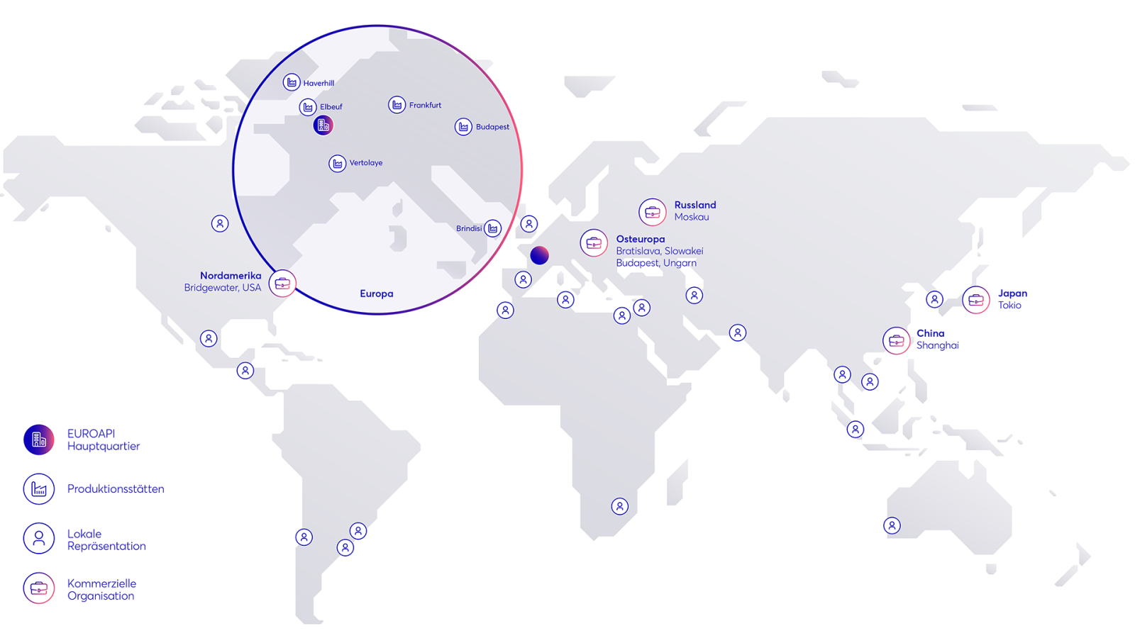 EUROAPI, unser Vertriebsnetz und unsere 6 IndustriestandOrte